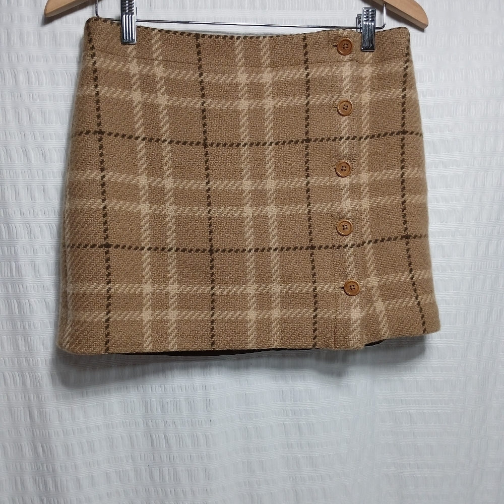 J.Crew Vintage Wool Blend Plaid Side Button Up Mini Skirt. Size 8